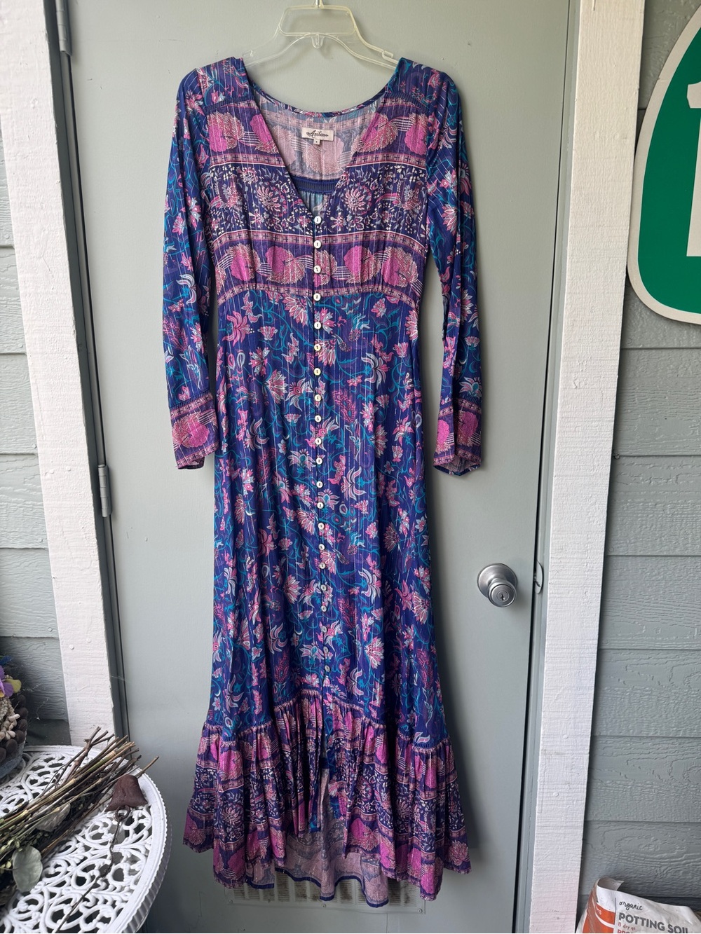 Arnhem Blue-Purple Floral Button Maxi Dress